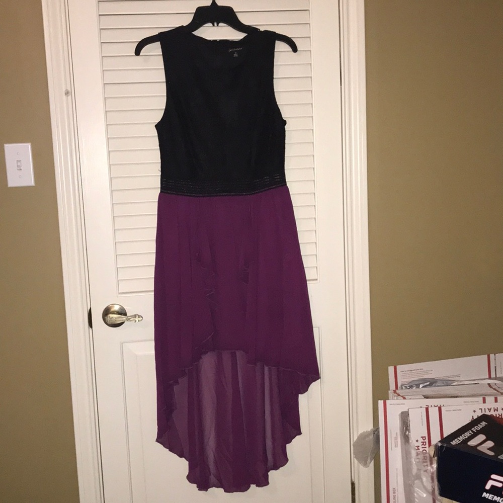 Black lace and burgundy dress.